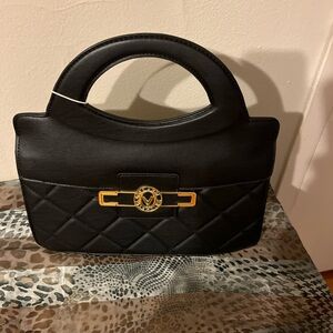Valentino Orlandi Black and Gold Quilted Shoulder Bag